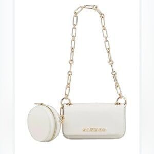 Sandro Totemo White Leather Chain Shoulder Bag Coin Pouch Gold NWT